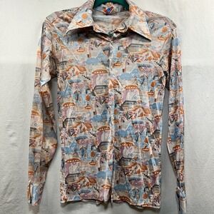 Vtg Put on Shop Sears southwest Landscape Button Up Shirt Disco Psychedelic 70s‎